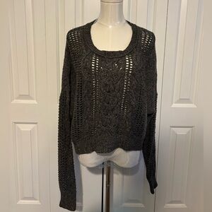 DECREE, Charcoal Knit Cropped Sweater, Size XL